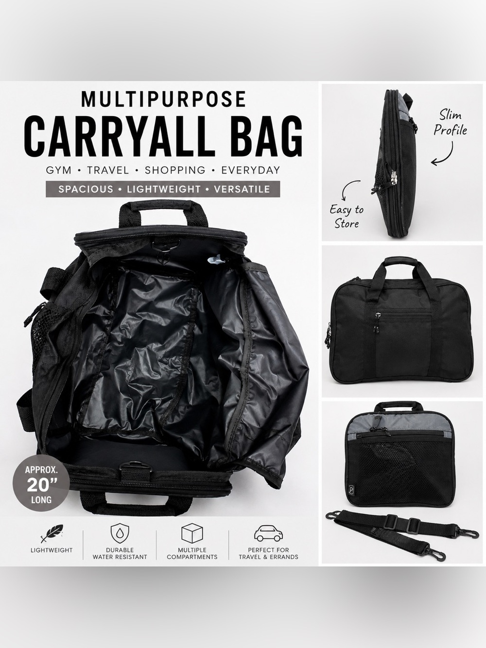 Large Multipurpose Carryall Duffel Bag – Gym Travel Shopping